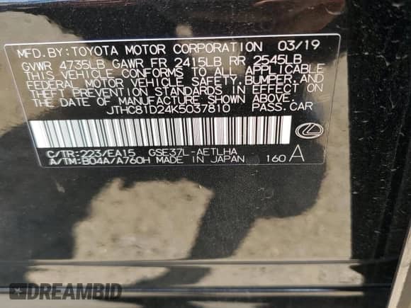 2019 Lexus IS 300 z VIN JTHC81D24K5037810, wystawiony jako Copart lot #65955515 z przebiegiem 84 377 mil mil oraz Szkoda całkowita • Salvage title. Historia ofert i sprzedaży dostępna na DreamBid. Obrazek 12.