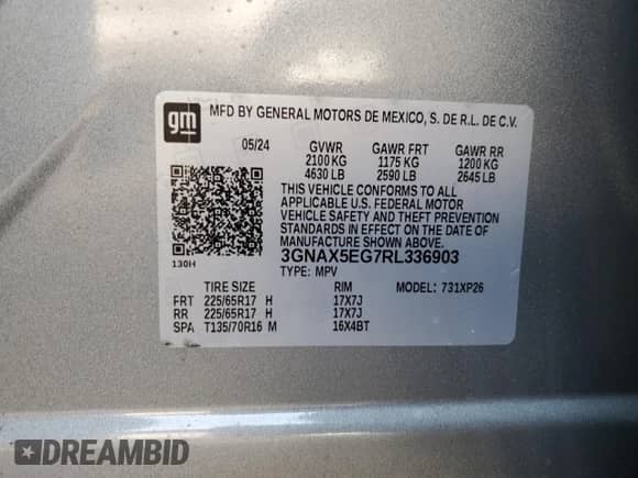 2024 Chevrolet Equinox LS z VIN 3GNAX5EG7RL336903, wystawiony jako Copart lot #46473485 z przebiegiem 1 571 mil mil oraz Szkoda całkowita • Salvage title. Historia ofert i sprzedaży dostępna na DreamBid. Obrazek 14.