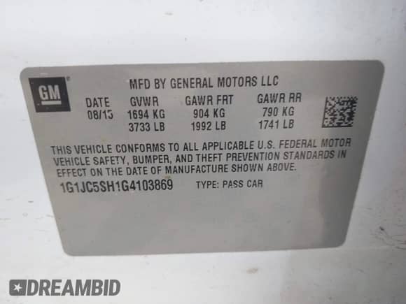2016 Chevrolet Sonic LT z VIN 1G1JC5SH1G4103869, wystawiony jako IAAI lot #42971155 z przebiegiem 139 107 mil mil oraz . Historia ofert i sprzedaży dostępna na DreamBid. Obrazek 9.