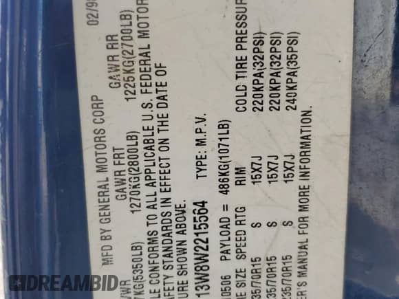 2001 Chevrolet Blazer LT with VIN 1GNCS13W812221839, listed as a Copart auction lot 57048485 with 119,961 mi miles and Salvage title. Bid and sale history available at DreamBid. Image 14.