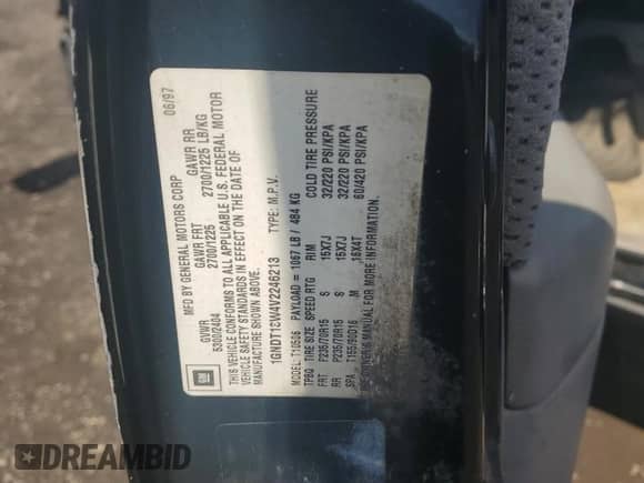 1997 Chevrolet Blazer LS with VIN 1GNDT13W4V2246213, listed as a Copart auction lot 53987545 with 198,281 mi miles and Salvage title. Bid and sale history available at DreamBid. Image 12.