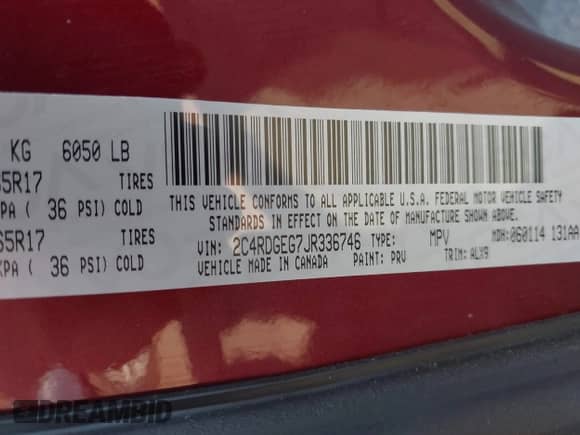 2018 Dodge Grand Caravan GT with VIN 2C4RDGEG7JR336746, listed as a IAAI auction lot 43191861 with 115,168 mi miles and . Bid and sale history available at DreamBid. Image 9.