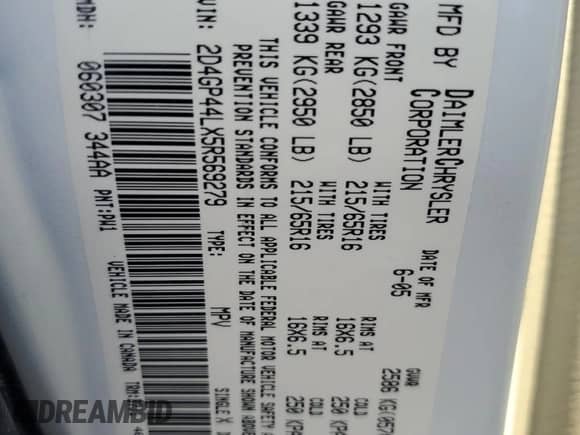 2005 Dodge Caravan SXT с VIN 2D4GP44LX5R569279, выставлен на аукционе Copart как лот 65896854 с пробегом 231 586 миль миль и Чистый • Clean title. История ставок и продаж доступна на DreamBid. Изображение 15.