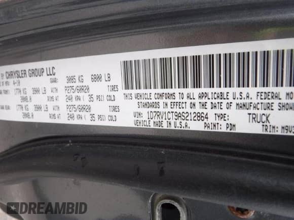 2010 Dodge 1500 Sport с VIN 1D7RV1CT9AS212864, выставлен на аукционе Copart как лот 67612225 с пробегом 182 247 миль миль и Списание • Salvage title. История ставок и продаж доступна на DreamBid. Изображение 12.