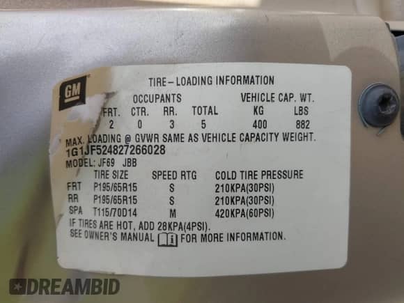 2002 Chevrolet Cavalier LS с VIN 1G1JF524827266028, выставлен на аукционе IAAI как лот 42655907 с пробегом Не указан миль и . История ставок и продаж доступна на DreamBid. Изображение 9.