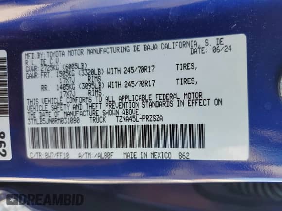 2024 Toyota Tacoma TRD Off Road with VIN 3TMLB5JN0RM031080, listed as a Copart auction lot 70222045 with 3,177 mi miles and Salvage title. Bid and sale history available at DreamBid. Image 13.