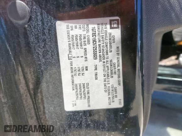 2007 GMC Sierra 1500 SLE1 with VIN 1GTEC19C57Z533029, listed as a Copart auction lot 62717365 with 355,163 mi miles and Clean title. Bid and sale history available at DreamBid. Image 12.