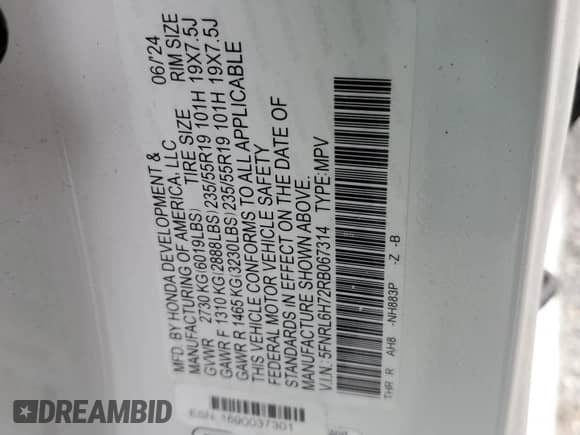 2024 Honda Odyssey Sport z VIN 5FNRL6H72RB067314, wystawiony jako Copart lot #54873405 z przebiegiem 20 805 mil mil oraz Szkoda całkowita • Salvage title. Historia ofert i sprzedaży dostępna na DreamBid. Obrazek 13.