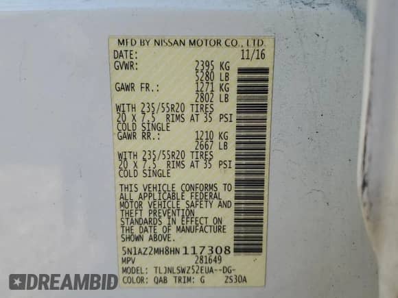 2017 Nissan Murano Platinum z VIN 5N1AZ2MH8HN117308, wystawiony jako Copart lot #70684585 z przebiegiem 116 294 mil mil oraz Szkoda całkowita • Salvage title. Historia ofert i sprzedaży dostępna na DreamBid. Obrazek 13.