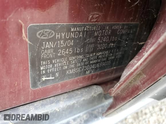 2004 Hyundai Santa Fe GLS z VIN KM8SC73D24U699035, wystawiony jako Copart lot #84775084 z przebiegiem 197 843 mil mil oraz Czysty tytuł • Clean title. Historia ofert i sprzedaży dostępna na DreamBid. Obrazek 13.