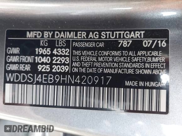 2017 Mercedes-Benz CLA 250 с VIN WDDSJ4EB9HN420917, выставлен на аукционе IAAI как лот 42676857 с пробегом 79 108 миль миль и . История ставок и продаж доступна на DreamBid. Изображение 9.