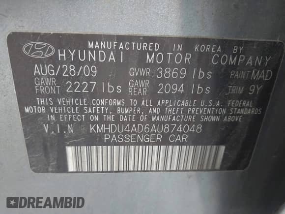 2010 Hyundai Elantra GLS with VIN KMHDU4AD6AU874048, listed as a IAAI auction lot 42684888 with 152,331 mi miles and . Bid and sale history available at DreamBid. Image 9.