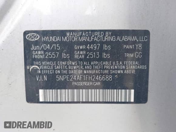 2015 Hyundai Sonata SE z VIN 5NPE24AF1FH246688, wystawiony jako IAAI lot #42634545 z przebiegiem 142 745 mil mil oraz . Historia ofert i sprzedaży dostępna na DreamBid. Obrazek 9.