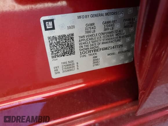 2021 Chevrolet Silverado 1500 Custom with VIN 1GCRYBEF6MZ147725, listed as a Copart auction lot 76604014 with 34,544 mi miles and Salvage title. Bid and sale history available at DreamBid. Image 12.