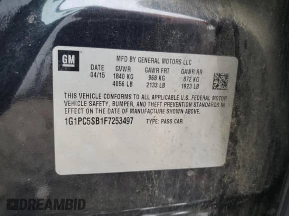 2015 Chevrolet Cruze LT с VIN 1G1PC5SB1F7253497, выставлен на аукционе Copart как лот 86437675 с пробегом 127 186 миль миль и Чистый • Clean title. История ставок и продаж доступна на DreamBid. Изображение 12.