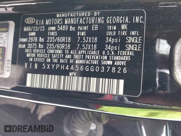 2016 Kia Sorento EX with VIN 5XYPH4A56GG037826, listed as a IAAI auction lot 42376272 with 81,813 mi miles and . Bid and sale history available at DreamBid. Image 9.