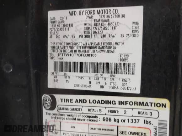 2011 Ford F-150 Lariat с VIN 1FTFW1CT7BFB38106, выставлен на аукционе IAAI как лот 43444415 с пробегом 248 862 миль миль и . История ставок и продаж доступна на DreamBid. Изображение 9.