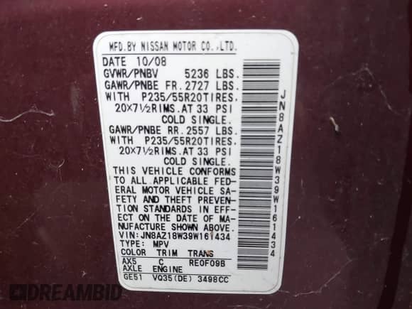 2009 Nissan Murano S z VIN JN8AZ18W39W161434, wystawiony jako IAAI lot #43535438 z przebiegiem 210 189 mil mil oraz . Historia ofert i sprzedaży dostępna na DreamBid. Obrazek 9.