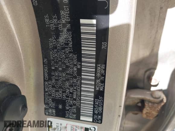 2004 Toyota Highlander with VIN JTEEP21AX40038633, listed as a IAAI auction lot 43221043 with 191,709 mi miles and . Bid and sale history available at DreamBid. Image 9.