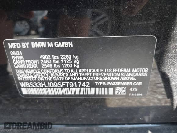 2025 BMW M3 Competition xDrive z VIN WBS33HJ09SFT91742, wystawiony jako IAAI lot #42572238 z przebiegiem 12 114 mil mil oraz . Historia ofert i sprzedaży dostępna na DreamBid. Obrazek 9.