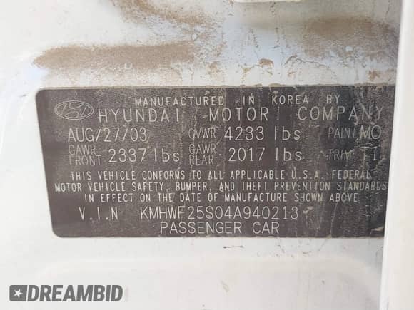 2004 Hyundai Sonata z VIN KMHWF25S04A940213, wystawiony jako IAAI lot #36273504 z przebiegiem 97 294 mil mil oraz . Historia ofert i sprzedaży dostępna na DreamBid. Obrazek 9.