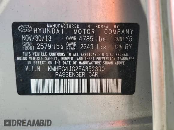2014 Hyundai Azera с VIN KMHFG4JG2EA352390, выставлен на аукционе Copart как лот 63272665 с пробегом 158 667 миль миль и Чистый • Clean title. История ставок и продаж доступна на DreamBid. Изображение 12.