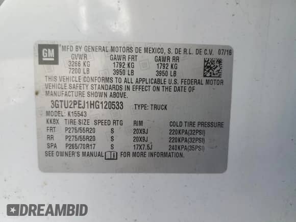 2017 GMC Sierra 1500 Denali с VIN 3GTU2PEJ1HG120533, выставлен на аукционе Copart как лот 62212125 с пробегом 185 354 миль миль и Списание • Salvage title. История ставок и продаж доступна на DreamBid. Изображение 12.