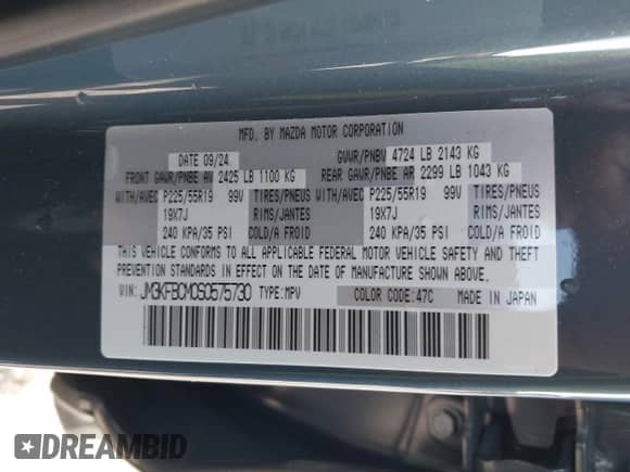 2025 Mazda CX-5 S Carbon Edition z VIN JM3KFBCM0S0575730, wystawiony jako IAAI lot #42685414 z przebiegiem Nie podano mil oraz . Historia ofert i sprzedaży dostępna na DreamBid. Obrazek 9.