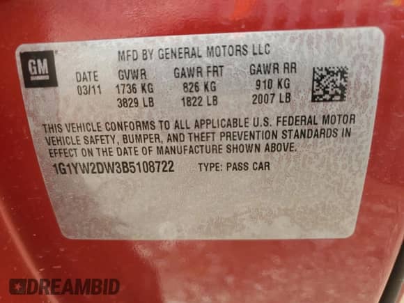 2011 Chevrolet Corvette Z16 Grand Sport 3LT с VIN 1G1YW2DW3B5108722, выставлен на аукционе Copart как лот 60314985 с пробегом 84 147 миль миль и Списание • Salvage title. История ставок и продаж доступна на DreamBid. Изображение 12.