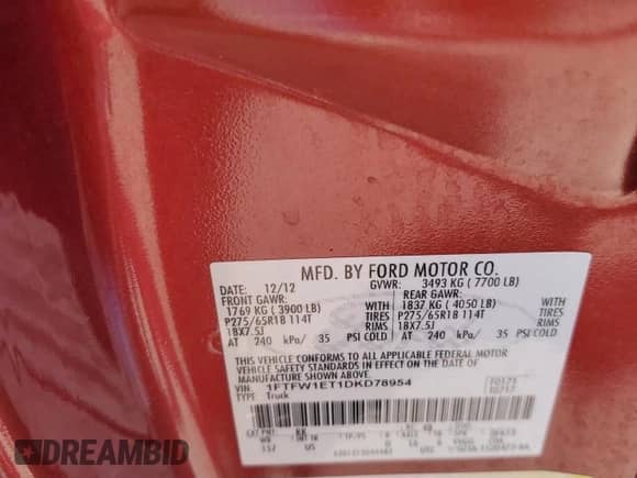 2013 Ford F-150 XL z VIN 1FTFW1ET1DKD78954, wystawiony jako Copart lot #53777715 z przebiegiem 156 197 mil mil oraz Czysty tytuł • Clean title. Historia ofert i sprzedaży dostępna na DreamBid. Obrazek 13.