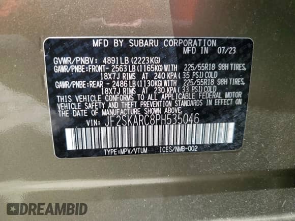 2023 Subaru Forester Touring z VIN JF2SKARC8PH535046, wystawiony jako Copart lot #70142595 z przebiegiem 17 195 mil mil oraz Szkoda całkowita • Salvage title. Historia ofert i sprzedaży dostępna na DreamBid. Obrazek 13.