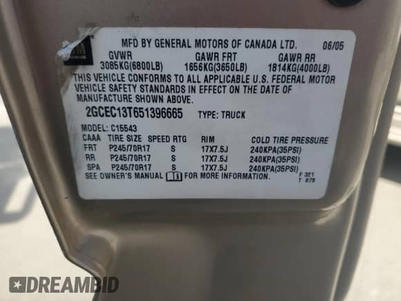 2005 Chevrolet Silverado 1500 LS z VIN 2GCEC13T651396665, wystawiony jako Copart lot #82405225 z przebiegiem 177 514 mil mil oraz Szkoda całkowita • Salvage title. Historia ofert i sprzedaży dostępna na DreamBid. Obrazek 14.