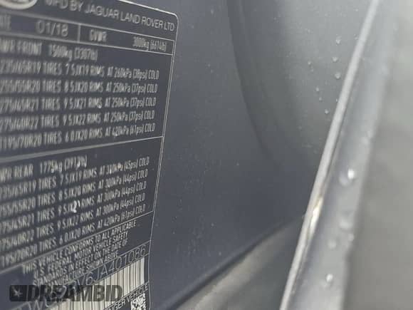 2018 Land Rover Range Rover Sport SE with VIN SALWG2RV6JA401086, listed as a Copart auction lot 90063025 with 87,679 mi miles and Clean title. Bid and sale history available at DreamBid. Image 10.