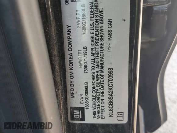 2019 Chevrolet Spark LS с VIN KL8CB6SA2KC700998, выставлен на аукционе Copart как лот 62890425 с пробегом 100 327 миль миль и Списание • Salvage title. История ставок и продаж доступна на DreamBid. Изображение 14.