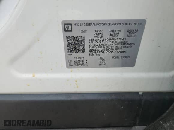 2022 Chevrolet Equinox LS с VIN 3GNAXSEV5NS212805, выставлен на аукционе Copart как лот 69257245 с пробегом 48 068 миль миль и Списание • Salvage title. История ставок и продаж доступна на DreamBid. Изображение 13.
