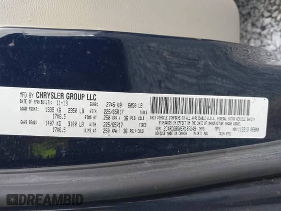 2014 Dodge Grand Caravan SE with VIN 2C4RDGBG0ER187249, listed as a IAAI auction lot 42143078 with 119,097 mi miles and . Bid and sale history available at DreamBid. Image 9.