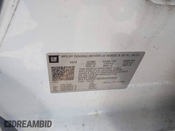 2018 GMC Sierra 1500 Denali with VIN 3GTU2PEJ8JG370518, listed as a IAAI auction lot 43359463 with Not provided miles and . Bid and sale history available at DreamBid. Image 9.