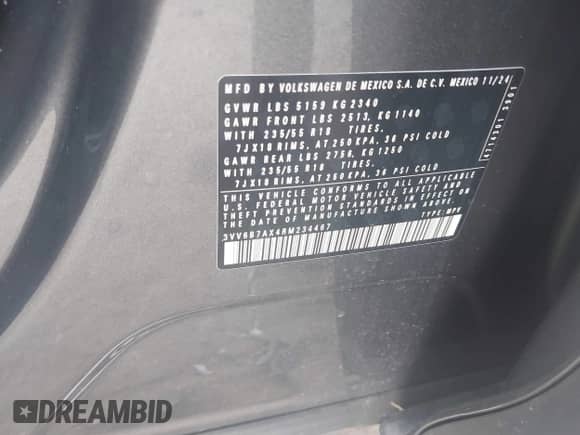 2024 Volkswagen Tiguan Wolfsburg Edition с VIN 3VV6B7AX4RM234467, выставлен на аукционе IAAI как лот 41528379 с пробегом Не указан миль и . История ставок и продаж доступна на DreamBid. Изображение 9.