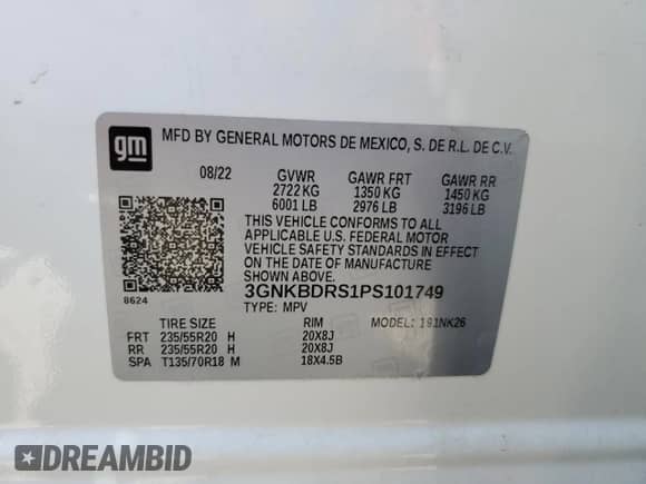 2023 Chevrolet Blazer LT с VIN 3GNKBDRS1PS101749, выставлен на аукционе Copart как лот 59980535 с пробегом 17 402 миль миль и Списание • Salvage title. История ставок и продаж доступна на DreamBid. Изображение 13.