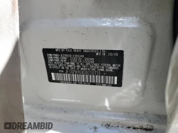 2016 Subaru Impreza Special Sports Limited z VIN JF1GPAY6XG8210731, wystawiony jako Copart lot #70058775 z przebiegiem Nie podano mil oraz Szkoda całkowita • Salvage title. Historia ofert i sprzedaży dostępna na DreamBid. Obrazek 12.