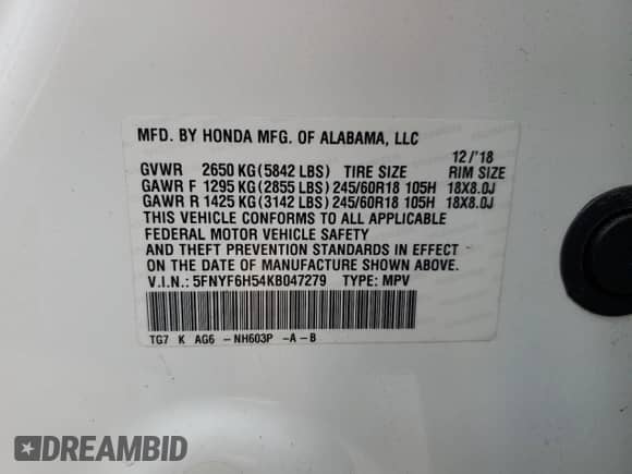 2019 Honda Pilot EX-L z VIN 5FNYF6H54KB047279, wystawiony jako Copart lot #89710495 z przebiegiem 122 627 mil mil oraz Szkoda całkowita • Salvage title. Historia ofert i sprzedaży dostępna na DreamBid. Obrazek 15.