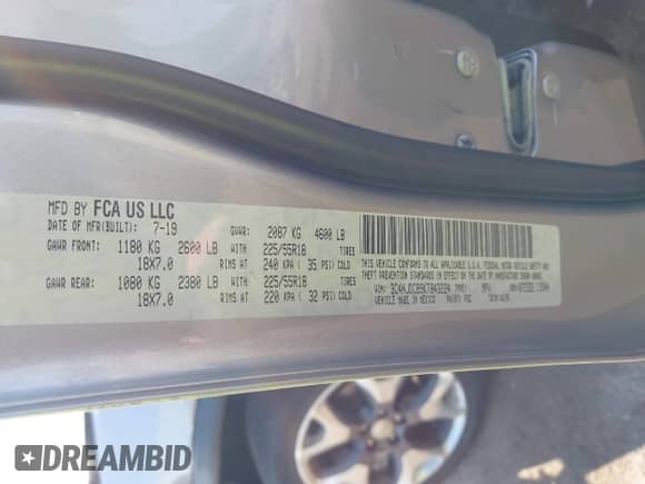 2019 Jeep Compass Limited with VIN 3C4NJDCB9KT843224, listed as a IAAI auction lot 43202857 with 106,888 mi miles and . Bid and sale history available at DreamBid. Image 9.