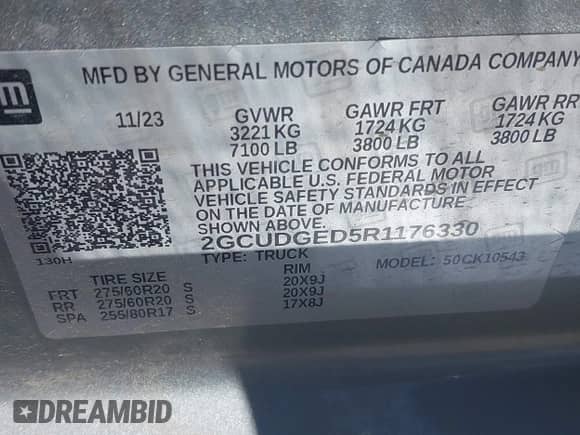 2024 Chevrolet Silverado 1500 LTZ with VIN 2GCUDGED5R1176330, listed as a IAAI auction lot 42846082 with 41,003 mi miles and . Bid and sale history available at DreamBid. Image 9.