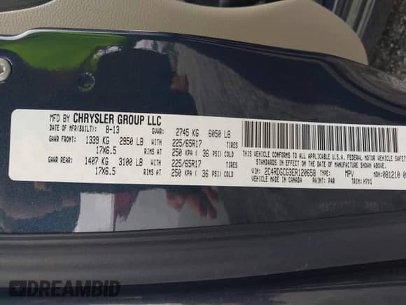 2014 Dodge Grand Caravan SXT with VIN 2C4RDGCG3ER120658, listed as a IAAI auction lot 43410504 with 127,124 mi miles and . Bid and sale history available at DreamBid. Image 9.