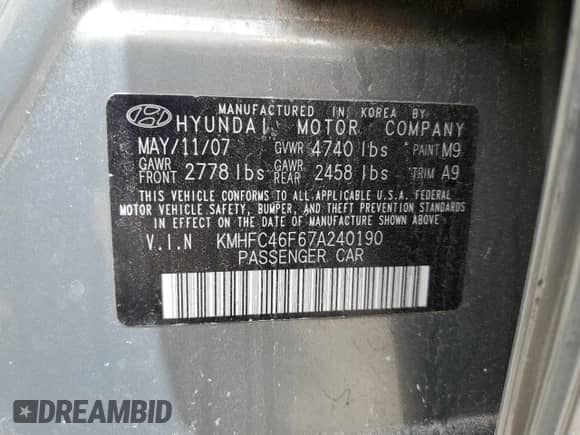 2007 Hyundai Azera SE с VIN KMHFC46F67A240190, выставлен на аукционе Copart как лот 65012595 с пробегом 40 704 миль миль и Списание • Salvage title. История ставок и продаж доступна на DreamBid. Изображение 13.