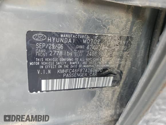 2007 Hyundai Azera SE с VIN KMHFC46F87A161670, выставлен на аукционе Copart как лот 79511384 с пробегом 171 560 миль миль и Чистый • Clean title. История ставок и продаж доступна на DreamBid. Изображение 12.