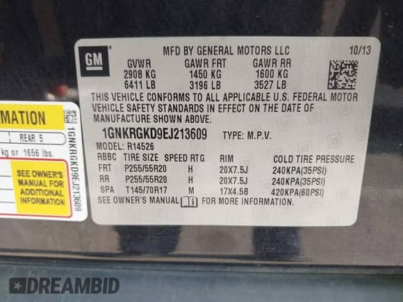 2014 Chevrolet Traverse LT с VIN 1GNKRGKD9EJ213609, выставлен на аукционе IAAI как лот 42954261 с пробегом 187 150 миль миль и . История ставок и продаж доступна на DreamBid. Изображение 9.