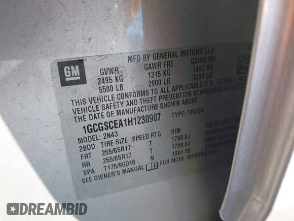 2017 Chevrolet Colorado 2WD LT with VIN 1GCGSCEA1H1230907, listed as a IAAI auction lot 41535262 with 150,524 mi miles and . Bid and sale history available at DreamBid. Image 9.