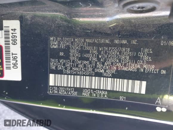 2008 Toyota Tundra z VIN 5TBRT54148S459113, wystawiony jako IAAI lot #43473949 z przebiegiem 145 326 mil mil oraz . Historia ofert i sprzedaży dostępna na DreamBid. Obrazek 9.