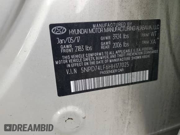 2017 Hyundai Elantra SE with VIN 5NPD74LF6HH177025, listed as a Copart auction lot 82204025 with 67,662 mi miles and Salvage title. Bid and sale history available at DreamBid. Image 12.